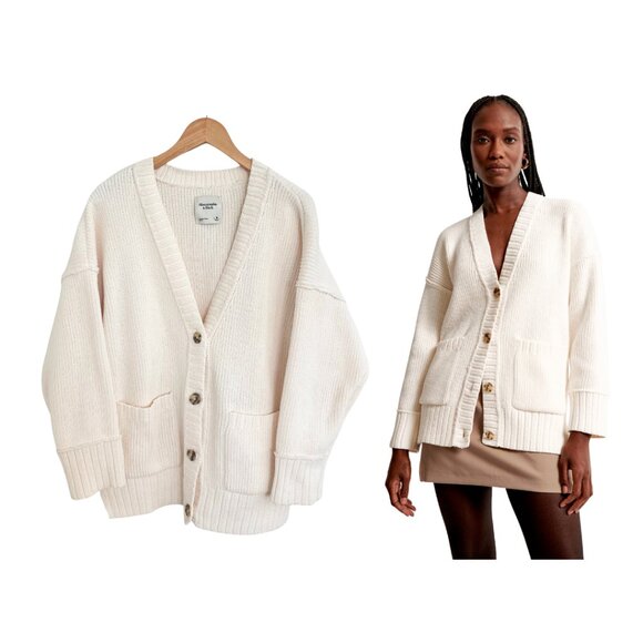 Abercrombie & Fitch Sweaters - Abercrombie & Fitch Sweater Women Medium Cardigan Ivory Cream Knit Chenille